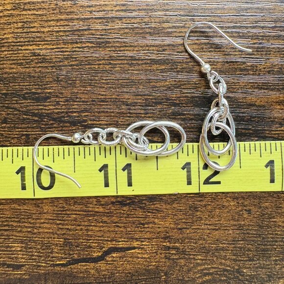 VTG Solid Sterling Silver 925 Oval Round Link Dangle Earrings 1.75" Length - Picture 11 of 11